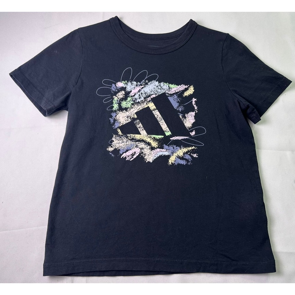 Adidas Shirt Youth Small S 7/8 Black Abstract Graphic Logo‎ Short Sleeve Tee